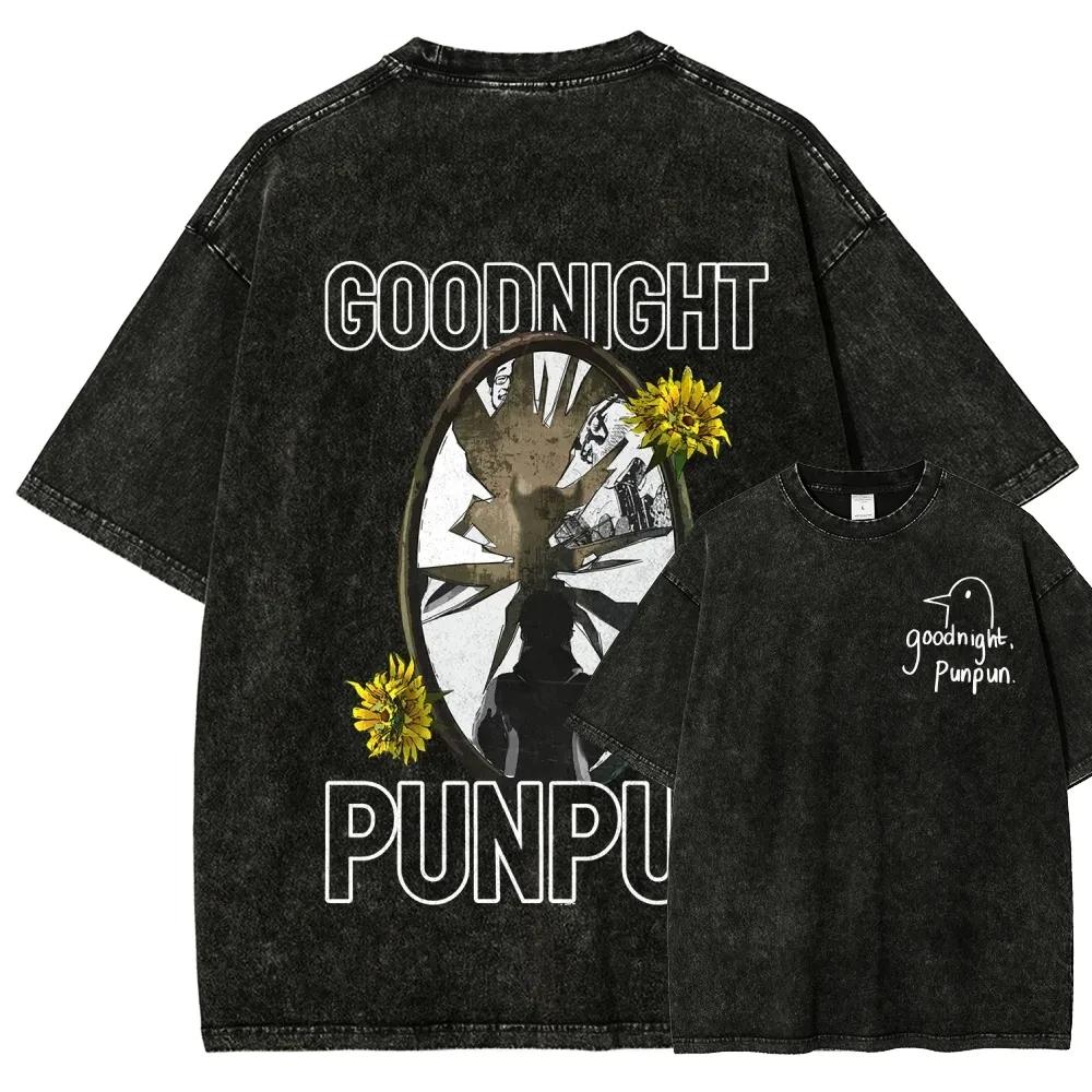 Goodnight Punpun Manga Funny Graphic Print T-shirt Women Men Fashion Retro Washed Cotton Tee Harajuku Oversized Loose Casual Top