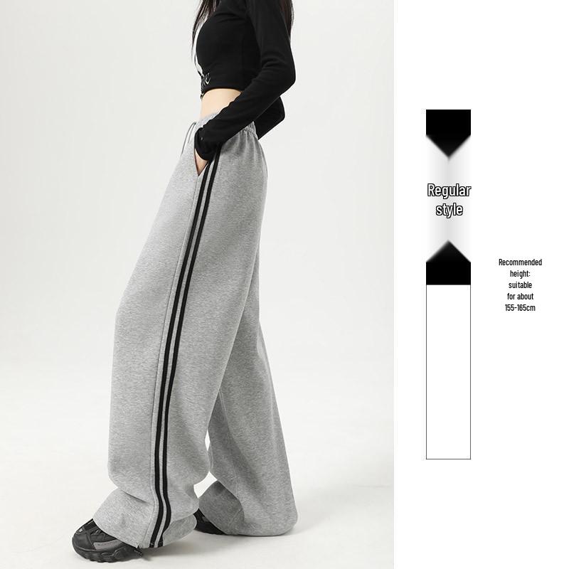 Women's American-Style Sweatpants with Side Stripe - High Waist, Slimming, Wide Leg - Spring/Autumn 2024