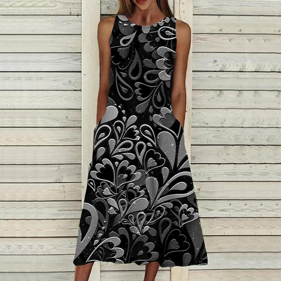 Summer Fashion Sexy Sleeveless Dress Soft Casual 3D Leaf Pattern Print Dress Sleeveless Sling Dress Summer Suspender Dress