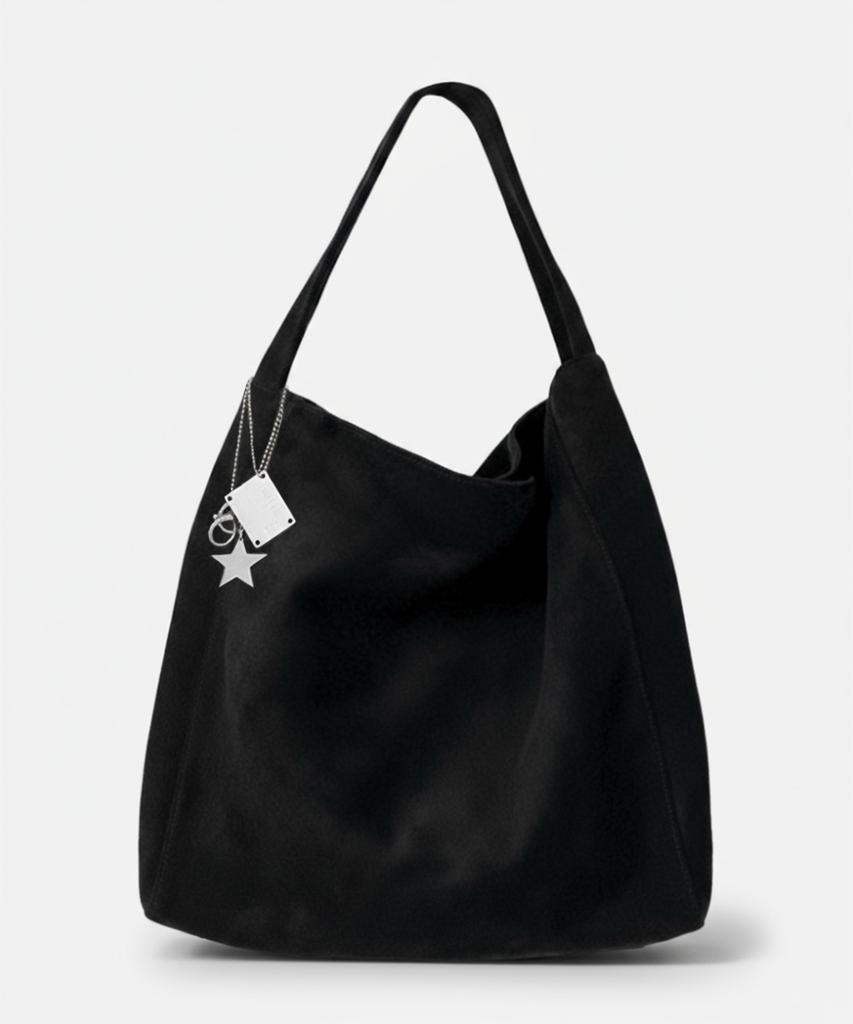 Np Studio Unisex Mellow Suede Hobo Big Shoulder Bag Black