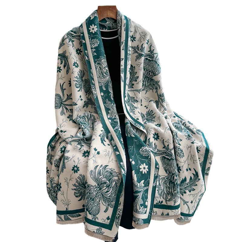 Versatile Printing Contrasting Colors, Double-sided Imitation Cashmere Scarf, Winter High-end Warm Shawl Women