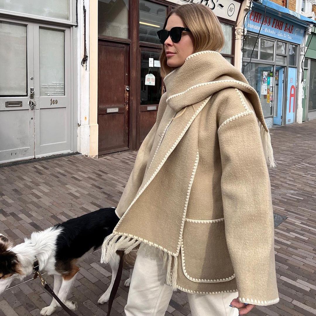 Осенне-зимняя модная женская модная однотонная шерстяная куртка — фото 4