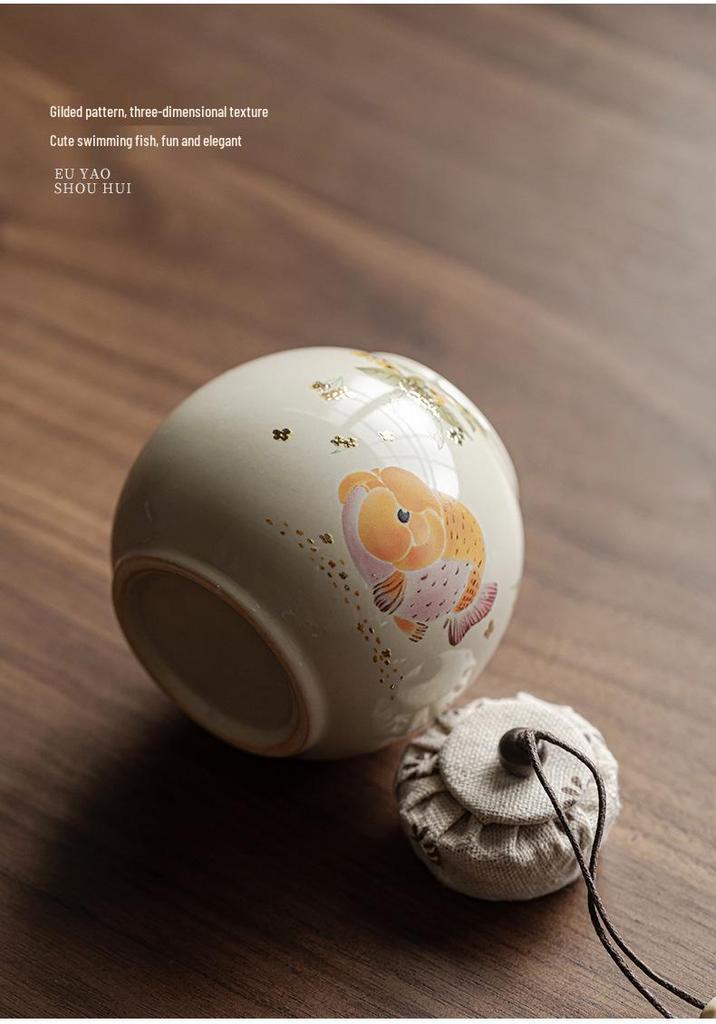 Ceramic Wood Ash Tea Caddy: Moisture-Proof, Fresh-Keeping Storage Jar for Goldfish Design
