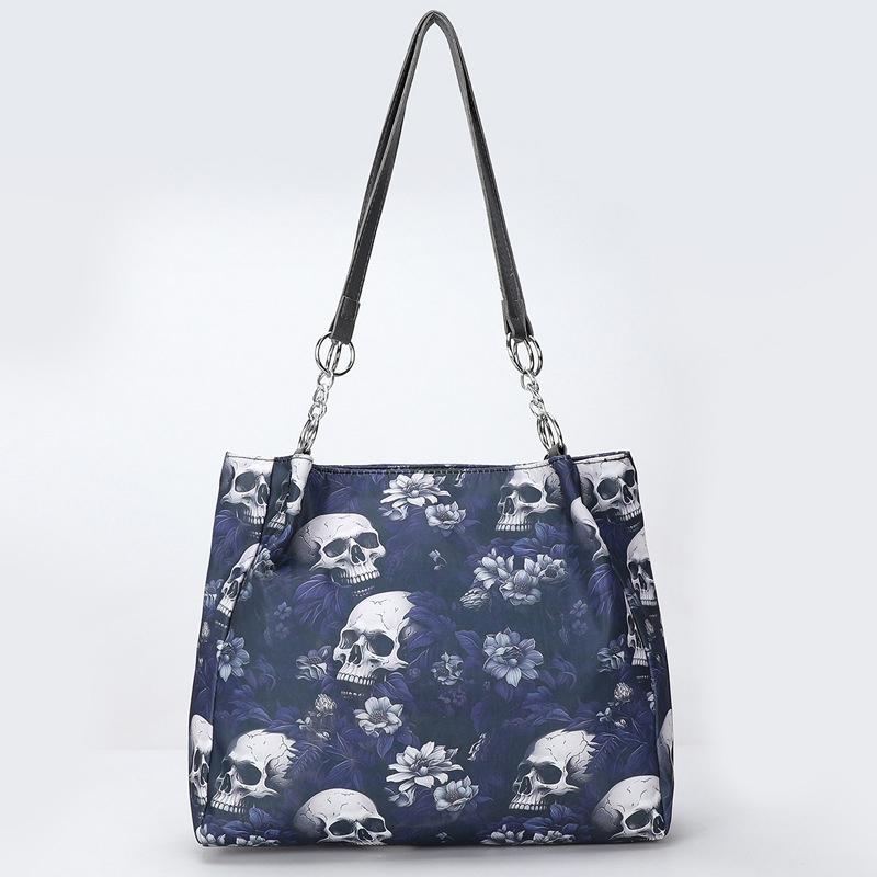 Vintage Gothic Waterproof Oxford Shoulder Bag Aesthetic Skull Print Purses Women Handbag Large Capacity Messenger Totes MIT