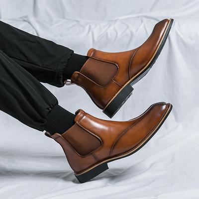 Chelsea Herrenstiefel Britischer Stil Weiches Leder Dicke Sohle Stiefeletten Luxusmarken-Design Schwarz Hochzeitsfeier Gesellschaftliche Herrenstiefel