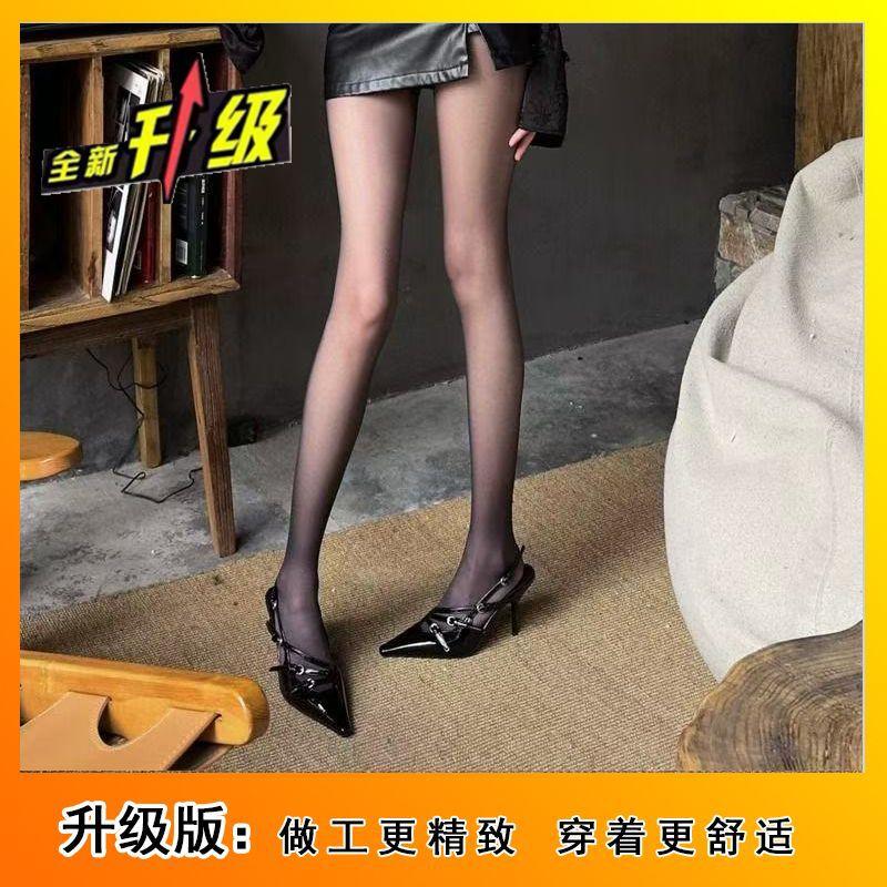 Patent Leather Thin Heel French High Heels Niche Design Sense 2025 Celebrity Word with Bag Head Sandals Empty Single Shoes Women