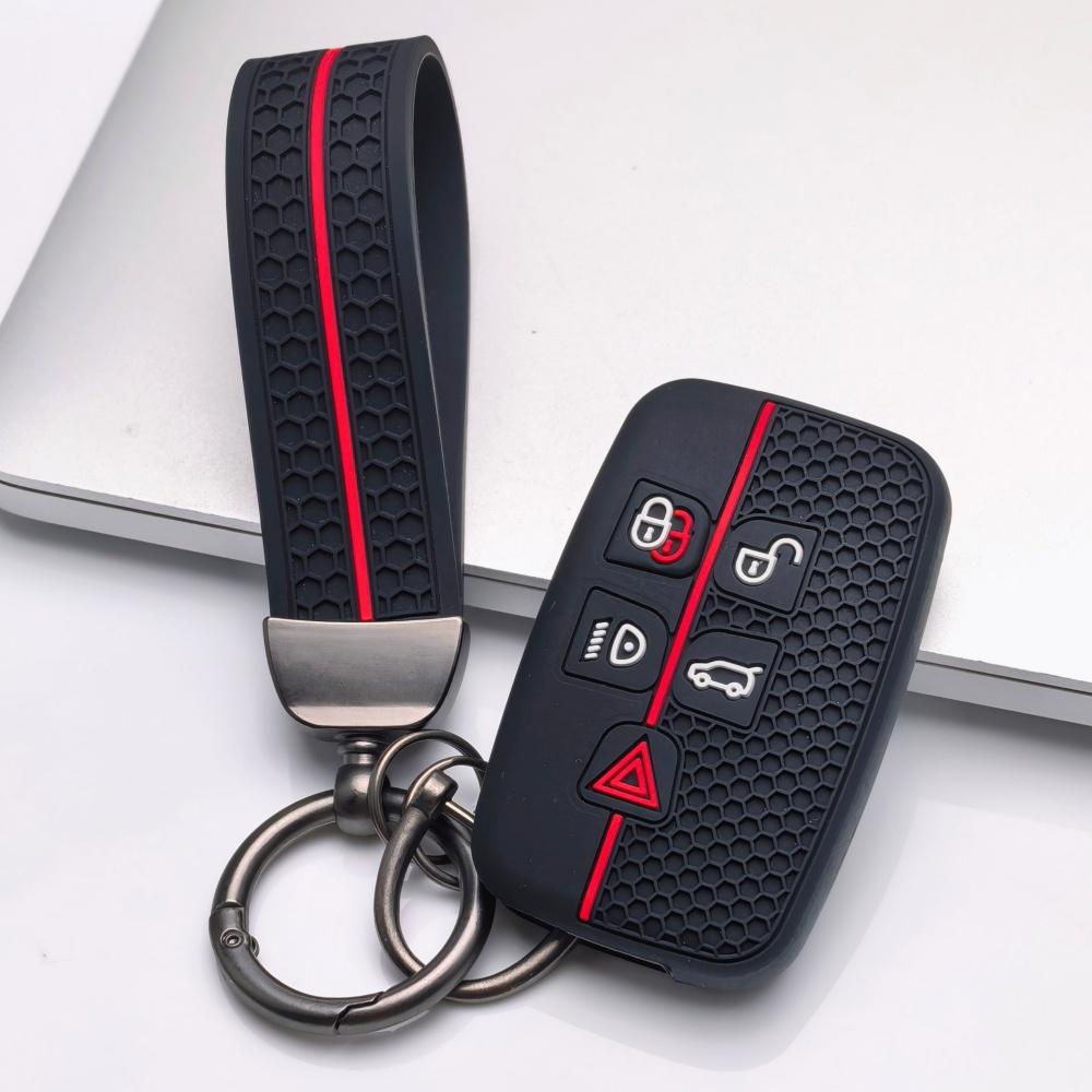 Silicone Key Fob Cover with keychain for Land Rover Range Rover Evoque Discovery Sport Jaguar XE XF XJ F-Pace F-Type Soft Protective Key Case Fits 5 чёрный