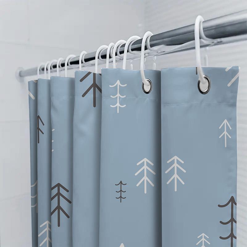 Modern Bathroom Shower Curtain Nordic Forest Print Pattern, Waterproof Fabric, Easy Cleaning, Room Decor Accessories For Home Ba