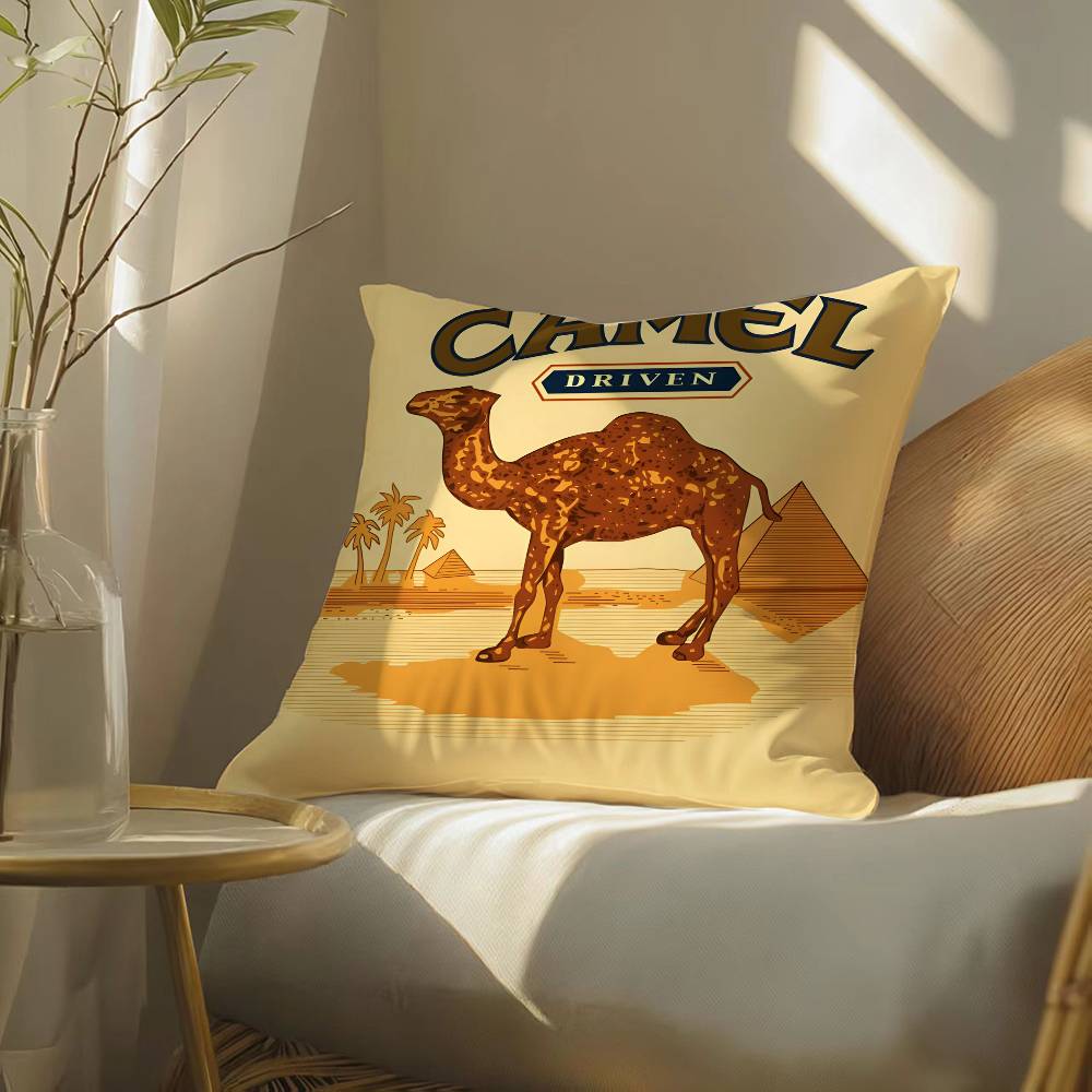 Classic Cartoon Camel-C Pillow Case Silky Elegant Comfort Sofa Bed  Invisible Zipper Beach Pillowcase