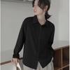 WTEMPO Women Satin Short Sleeve Shirt Elegant Lapel V Neck Blouse Smooth Office Commuter Solid Color Casual Work Top