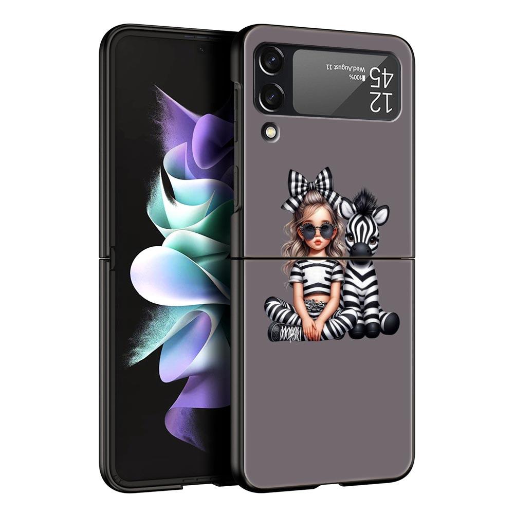 

Hard PC Phone Case For Samsung Galaxy Z Flip 7 6 5 4 Black Cover For Galaxy Z Flip 3 Foldable Shockproof Cute Black Child Fundas Z Flip 4