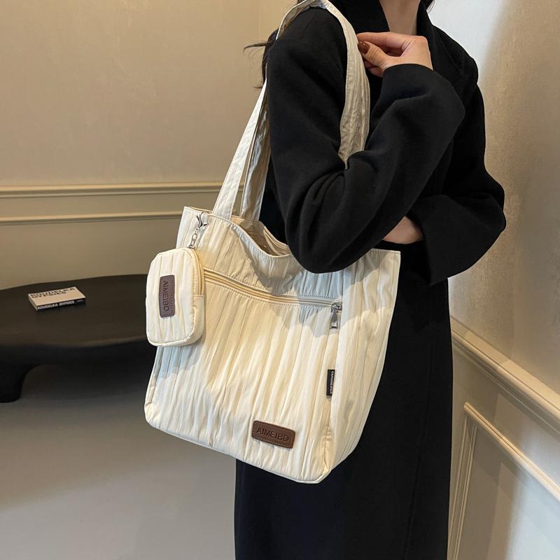 Large Capacity Tote Bag Women Commuter Handbag Solid Color Shoulder Bag