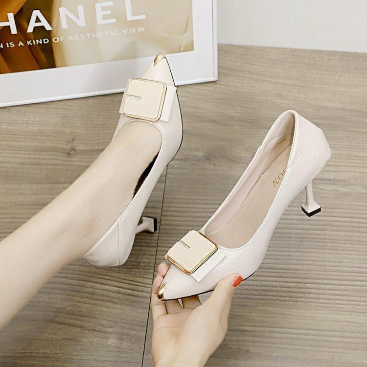 Head Shallow Mouth High Heels Women's Thin Heel Square Buckle Professional Work Shoes Women's Comfortable Versatile Simple Work Shoes