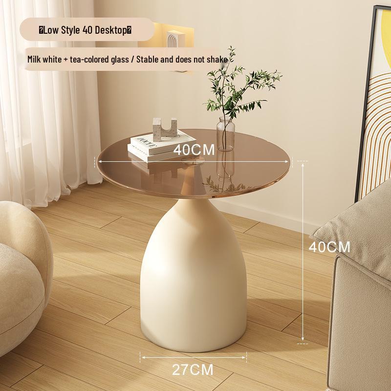 Modern Minimalist Round Side Table - Small Coffee/Sofa Table with Wrought Iron Storage Cabinet