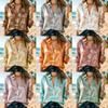 Women Satin Fresh Tiny Floral Print Shirt Long Sleeve Lapel Button Down Blouse Beach Casual Office Ladies Multi Color Top