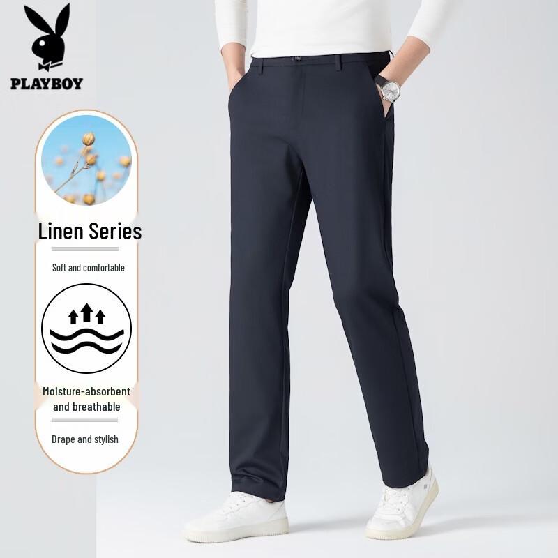 PLAYBOY Men s Premium Linen Blend Lightweight Casual & Business Pants 36
