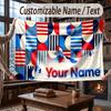 Abstract Geometric Theme Throw Blanket Custom Name Text Personalized Blanket Soft Cozy Blanket for Home Sofa Bed