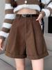 Pantaloni scurți A-line cu talie înaltă din catifea cord de la Maillard Coffee pentru femei - Toamnă/Iarnă