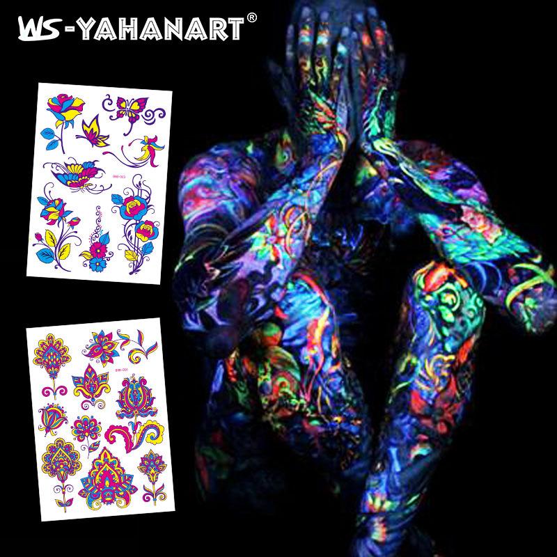 Creative Fluorescent Butterfly Face Tattoo Sticker Nightclub Bar Rose Sticker Flower Arm Waterproof Eco-Friendly Tattoo Sticker