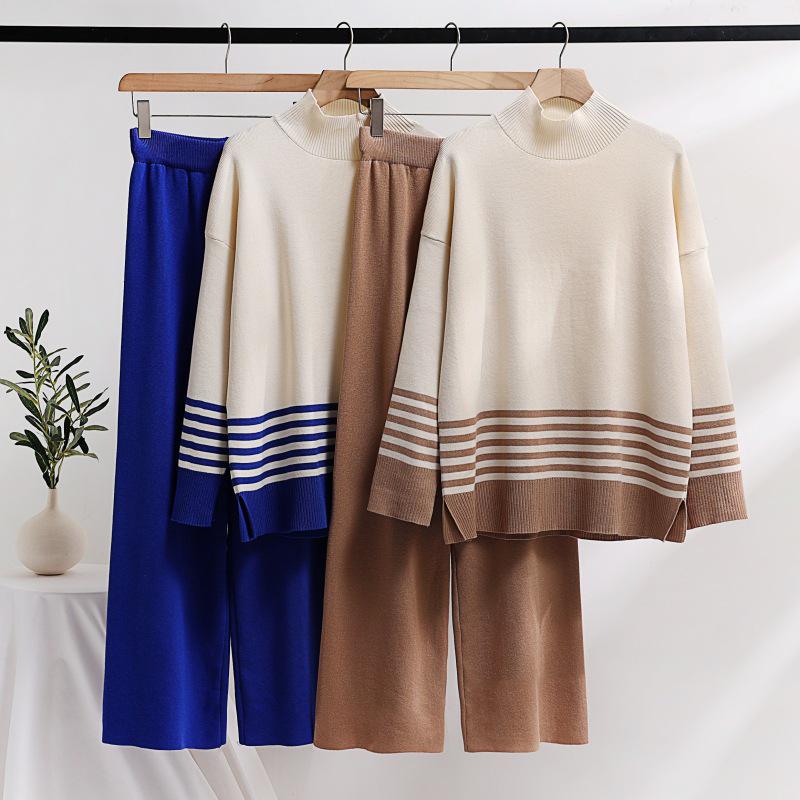 Women's Casual Fashion Two-Piece Suit: Knitted Top & Wide-Leg Trousers