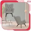 Scandinavian Armchair Luna Print with Footrest Pouffe Family Meble Houndstooth Black