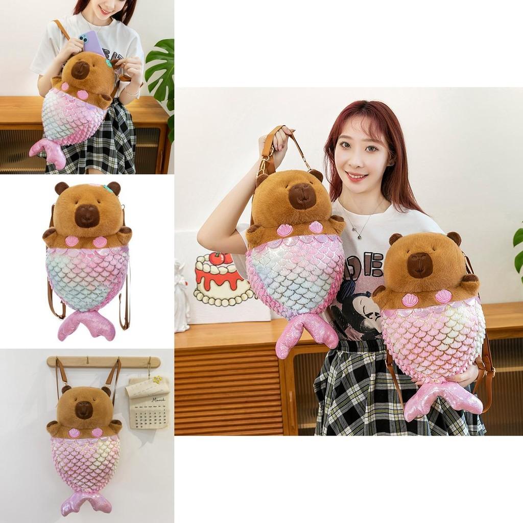 Cartoon Mermaid Water Pig Plush Backpack With Large Capacity For Girls And Teens