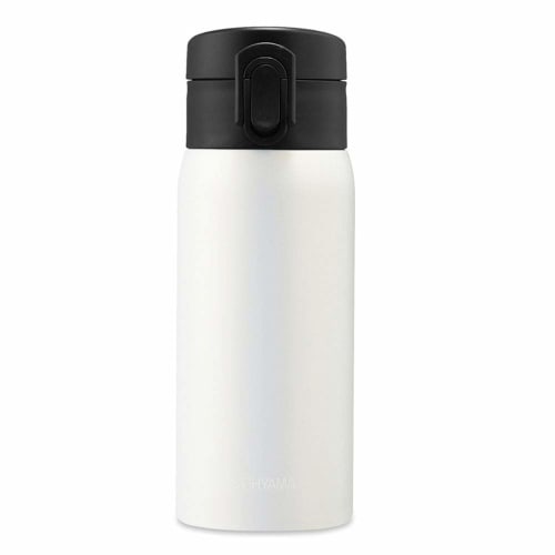 Iris Ohyama SB-O350M Metallic White 350ml Vacuum Insulated Water Bottle, Keeps Water Cold or Hot for 6 Hours, One-Touch Operation