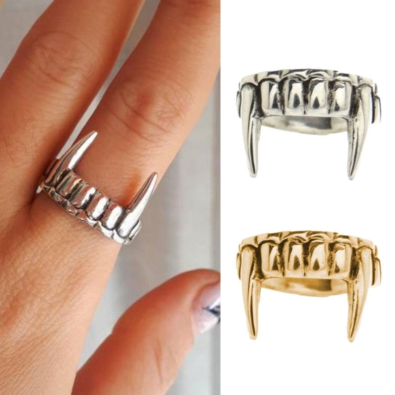 Unique Vampires Teeth Design Adjustable Ring Alloy Texture Finger Jewelry Suitable for Cosplay Parties Everyday Wear