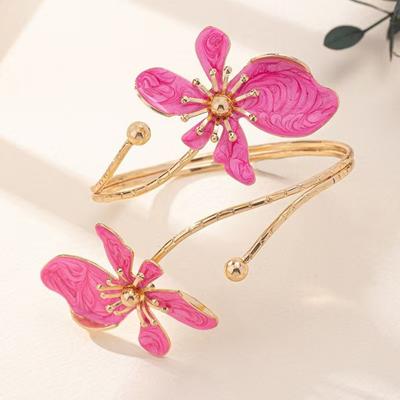 Fairy Enamel Glaze Flower Bracelet Adjustable Cuff Open Arm Bangle Armlet Floral Armband Hand Jewelry
