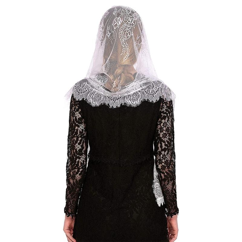 Lace Shawl Mantilla Veil Lightweight Tassel Scarf Fashion Floral Shawls and Wraps for Women Latin Mass Veil for Bride