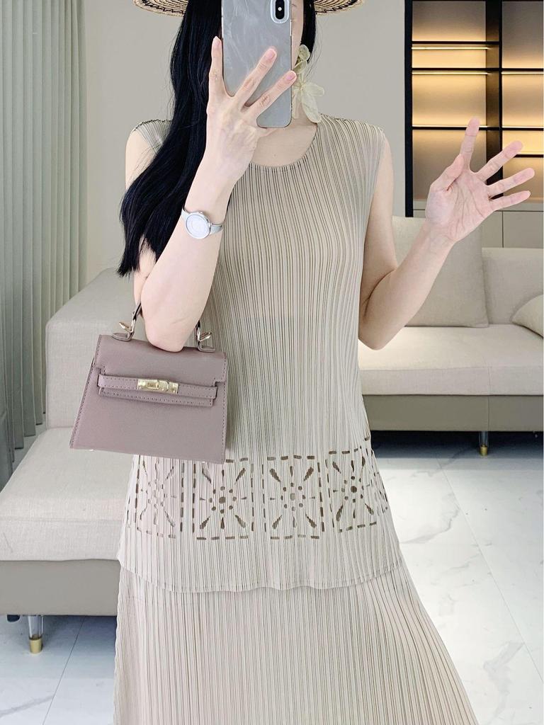 2025 Spring/Summer Women's Pleated Tassel Tank Top & Midi Skirt Two-Piece Set