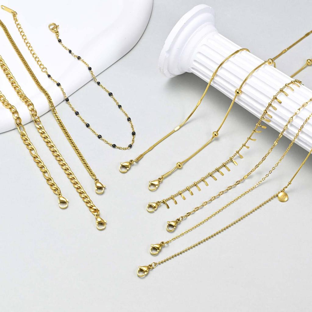 Waterproof Layered Link Chain Anklets Bracelet for Women, Gold Plated Foot Leg Anklets Summer Boho Beach Jewelry Adjustable