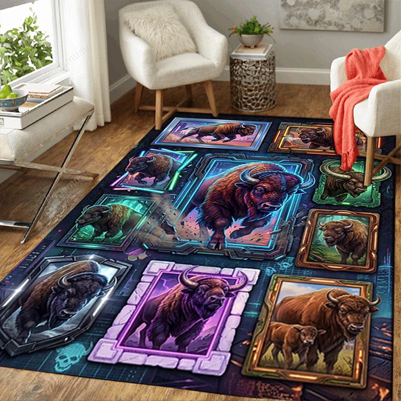 Cyber Buffalo Collection Pattern Rug Floor Mat for Living Room or Bedroom Soft and Comfortable Carpet a Gift for Birthday and Holiday.