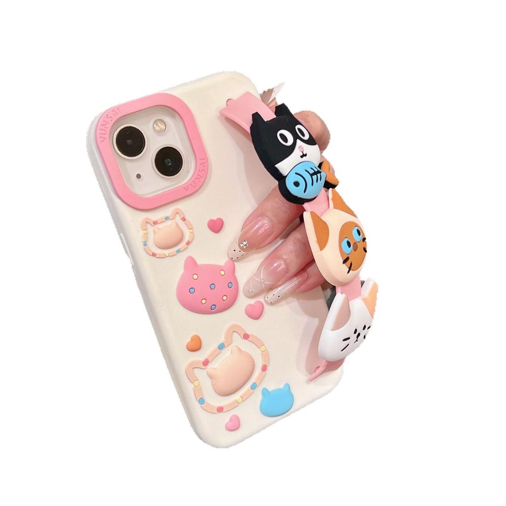 Premium Silicone Cartoon Cat Wristband Case for iPhone 17 Pro