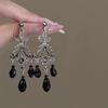 Vintage Ethnic Style Rhinestone Flower Shaped Water Drop Earrings For Women Elegant Long Texture Dangle Earring Female Jewelry