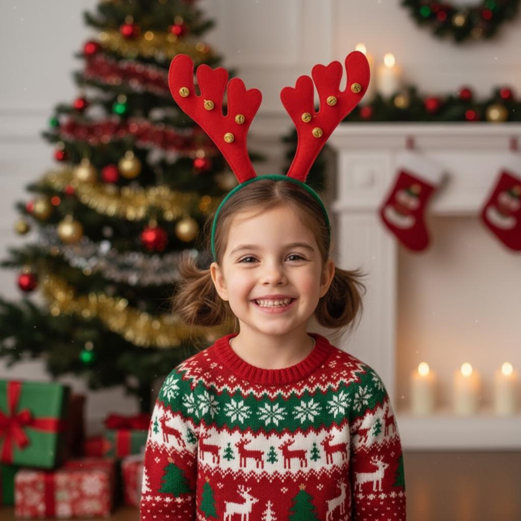 Christmas Reindeer Antler Headband with Bells, Costume for Photoshoot, Prop