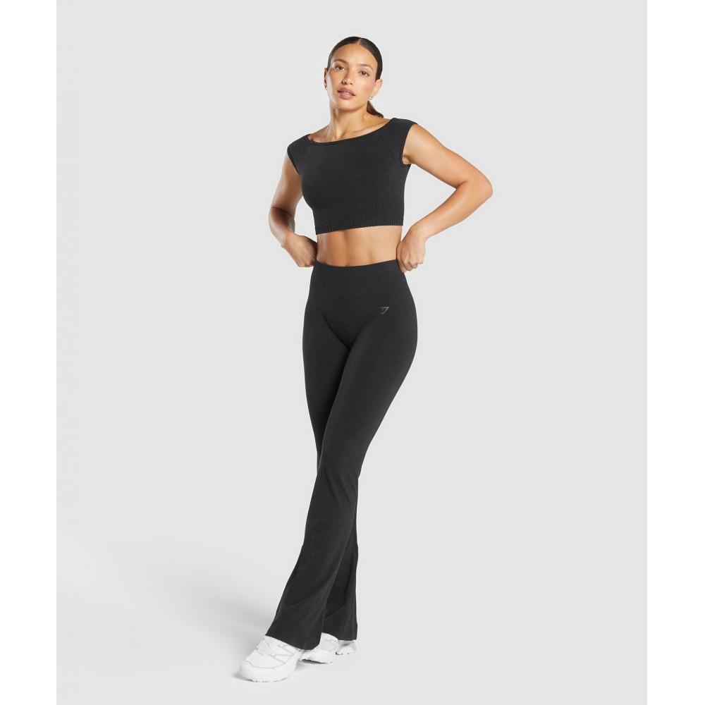 Gymshark Leggings Luxe Seamless Flare Negru Melanj B3c8k Bbq2