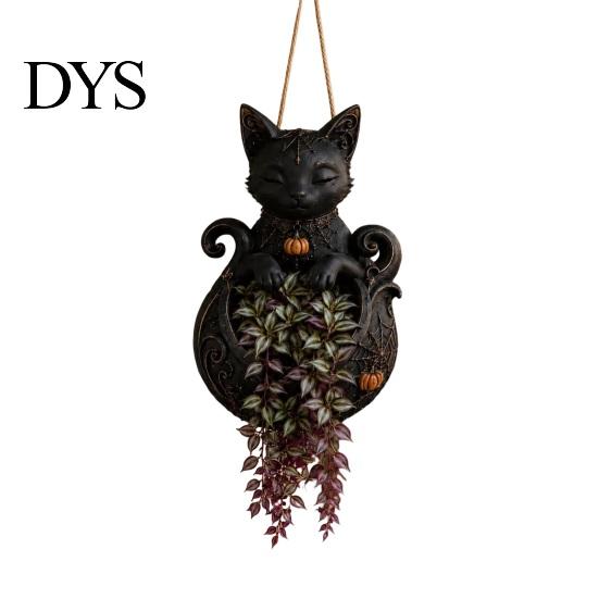 Decorative Bat Flower Basket Halloween Hanging Planter for Indoor Outdoor Use, Gothic Cat Witch Raven Plant Pot Porch Holder, Spooky Wall Mounted