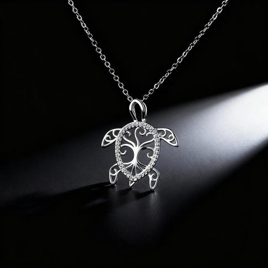 Hollow Sea Turtle Necklace Good Luck Longevity Turtle Pendant Necklace Sparkling Rhinestone Necklace Jewelry Gift for Her Wife Friend