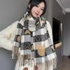 New Bear Hair Plaid Imitation Cashmere Thickened Autumn and Winter Warm Scarf Fashionable and Versatile Double Sided Love Tassel Scarf