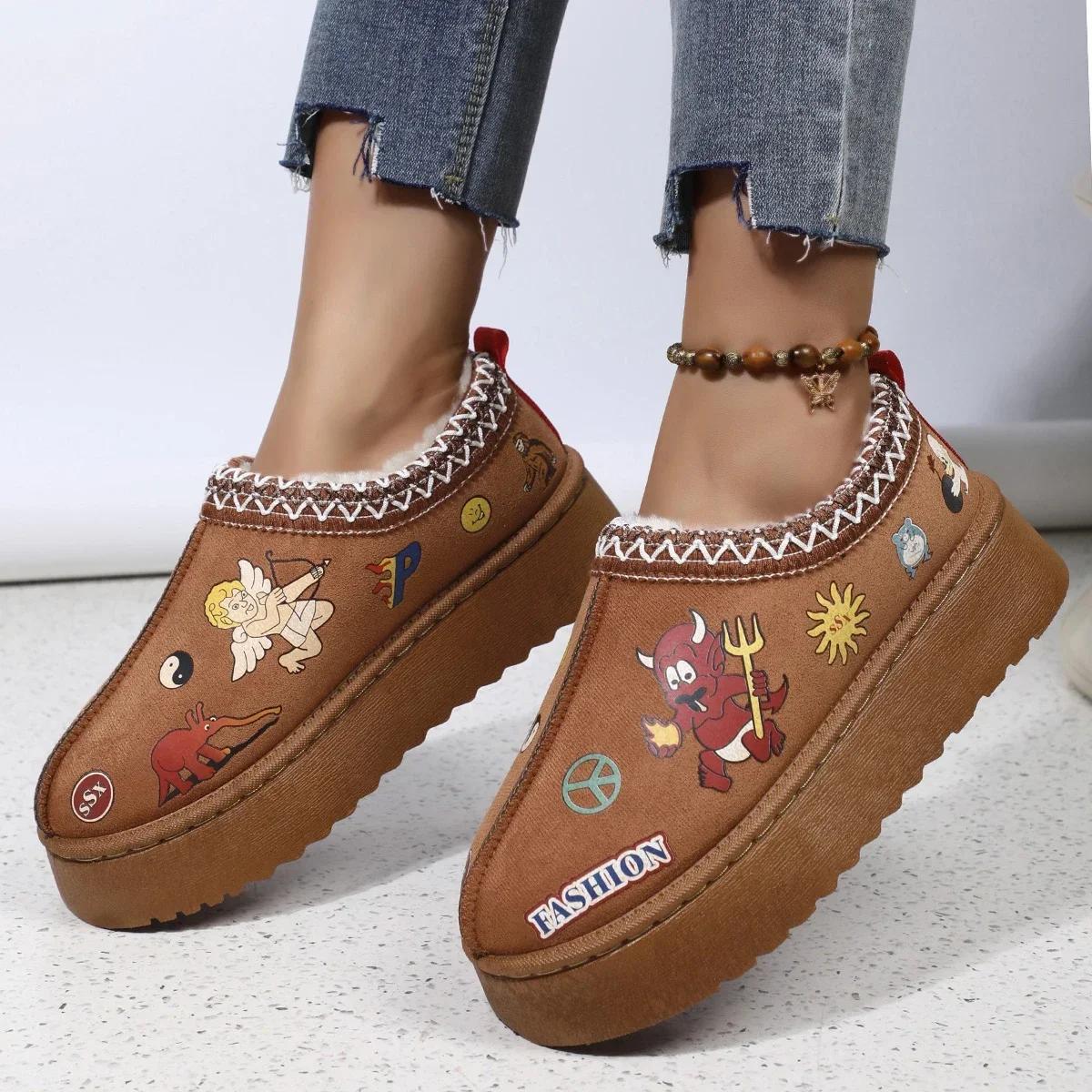 

Зимние ботинки для женщин, теплые зимние женские, толстые подошвы, без каблука, покрытые волосами, полутапочки, повседневные хлопковые тапочки Zapatos Mujer 41 коричневый