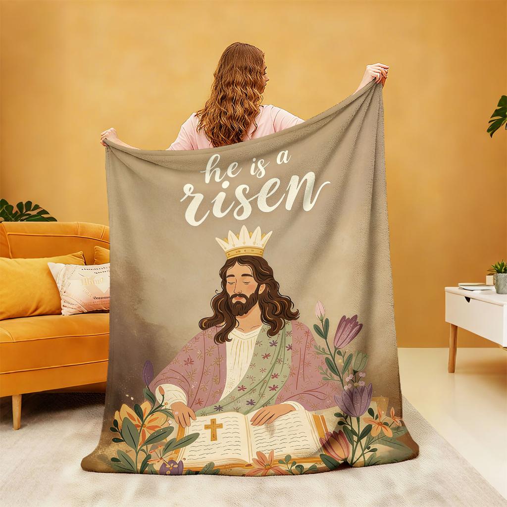 1 Stück Jesus Porträt Blumendruck Flanell Decke In Mehreren Größen Für Lässiges Nickerchen Weiche Abdeckung Decke Maschinenwaschbar