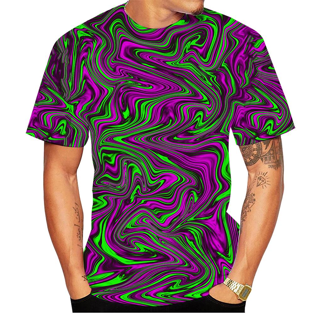 Summer Round Neck 3D Swirl Print Top Fashionable Casual Short Sleeved Men's T-shirts