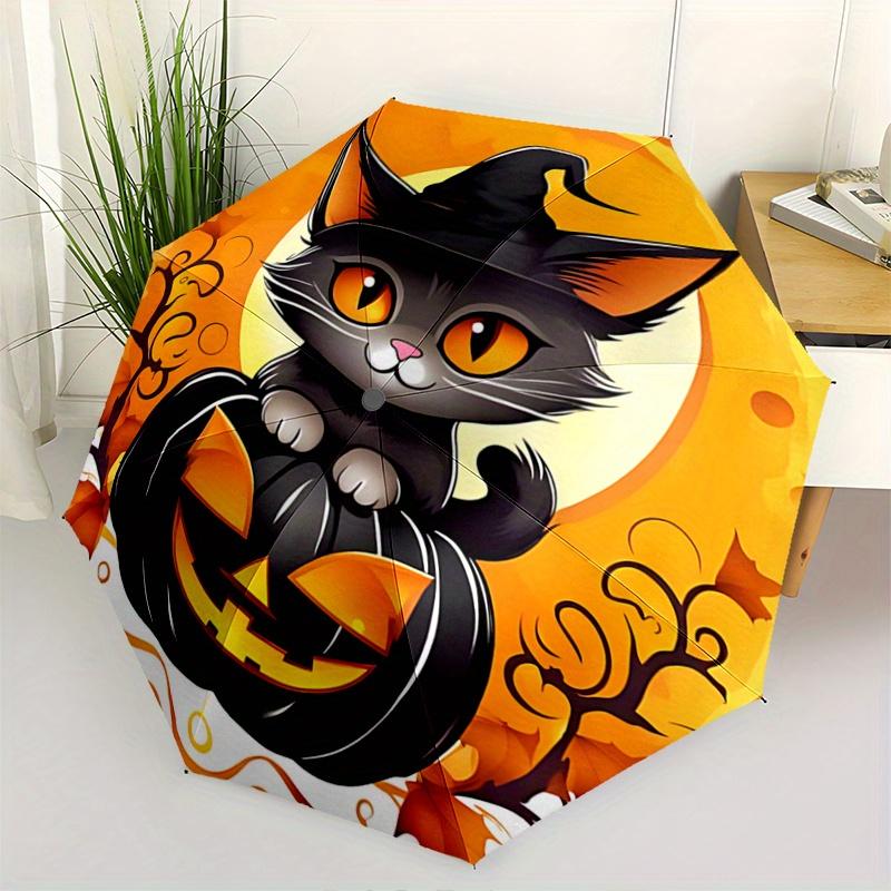 

1pc Black Pumpkin and Cat Automatic Opening and Closing Umbrella, Lightweight 3-Fold, With Cute Cartoon Characters, Suitable for Home, Outdoor and Dai
