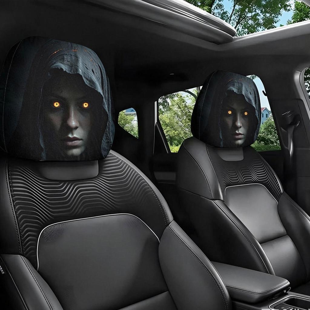 Car Headrest Covers 2 Pieces Spooky Face Scary Halloween Decor Suv Truck Rv Vehicle Interior Halloween Party Holiday Decorations