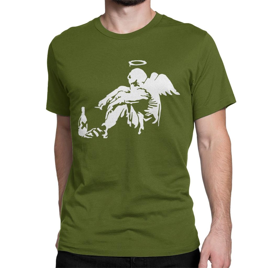 Banksy Fallen Angel T Shirt for Men Women Pure Cotton Vintage T-Shirt Round Collar Tee Shirt Short Sleeve Clothes Birthday Gift