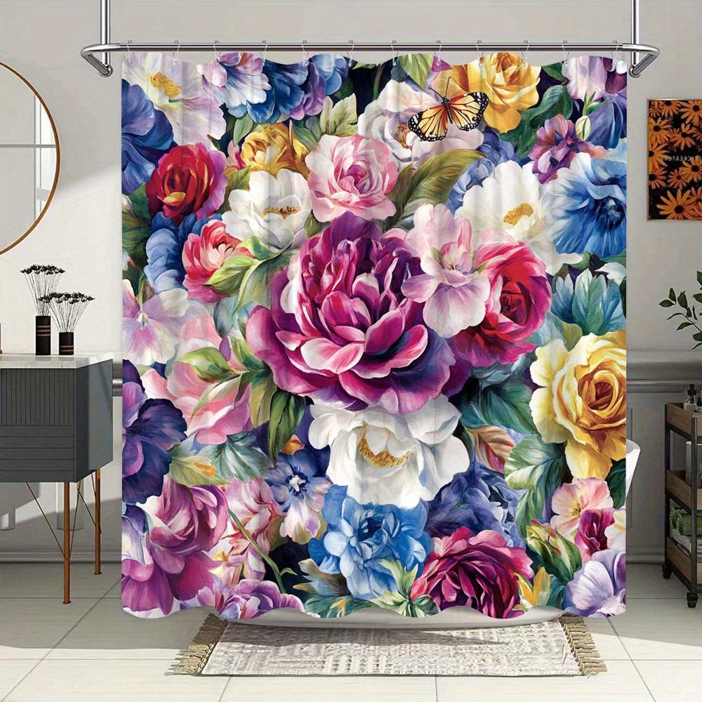 

Vibrant Floral Bouquet Waterproof Shower Curtain For Modern Bathroom Decor, Stylish And Durable, Perfect For Home Use W60H190(CM)-1 Pcs