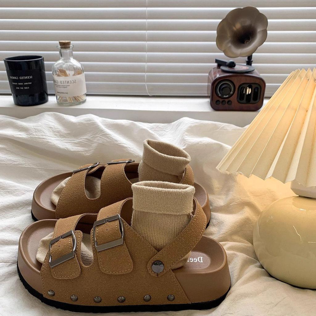 Retro belt buckle sandals outer wear 2025 summer new fashion high sense thick sole versatile two wear cool slippers