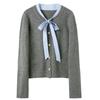 Sancai 2026 Winter Faux Two-Piece Striped Knitted Cardigan