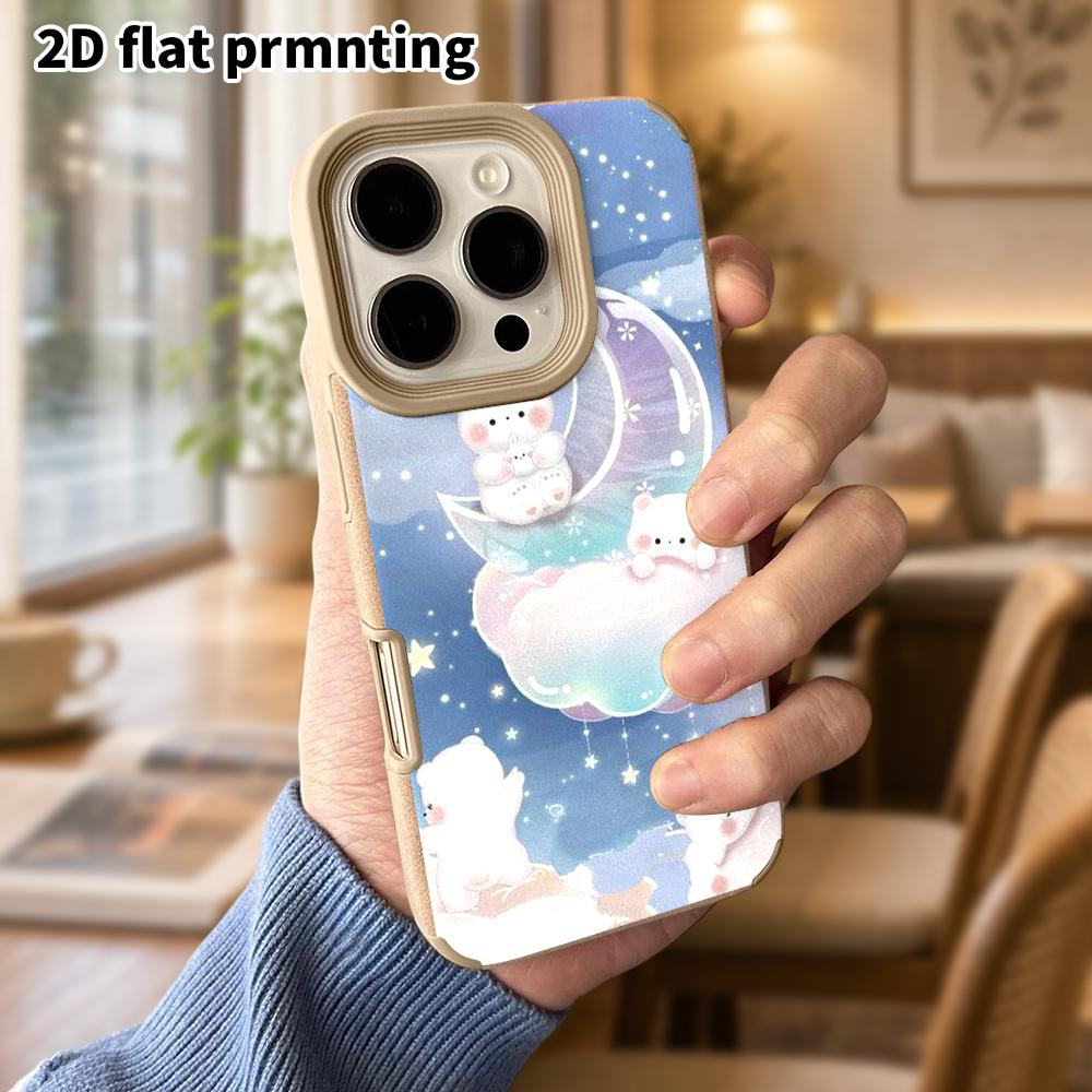 Phone Case: Lambskin 2D Flat Samsung Galaxy A34 A35 M05 M06 S20 S22 S21 FE Plus 5G Protective Case, Little White Bear with Moon, Christmas and Hallowe
